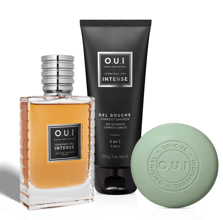 Combo Iconique 001 Intense: Eau De Parfum 75ml+ Shower Gel 200g + Sabonete de Barbear Savon Barbe 90g
