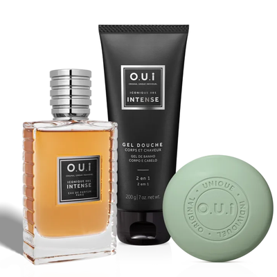 Combo Iconique 001 Intense: Eau De Parfum 75ml+ Shower Gel 200g + Sabonete de Barbear Savon Barbe 90g